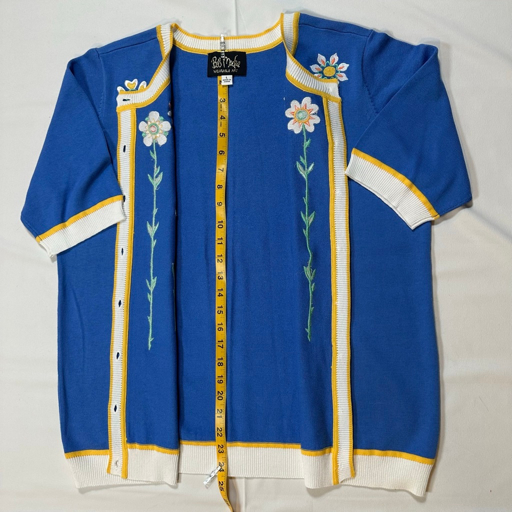 Bob Mackie | Wearable Art | Blue Floral Button Cardigan | Size L - Picture 5 of 6